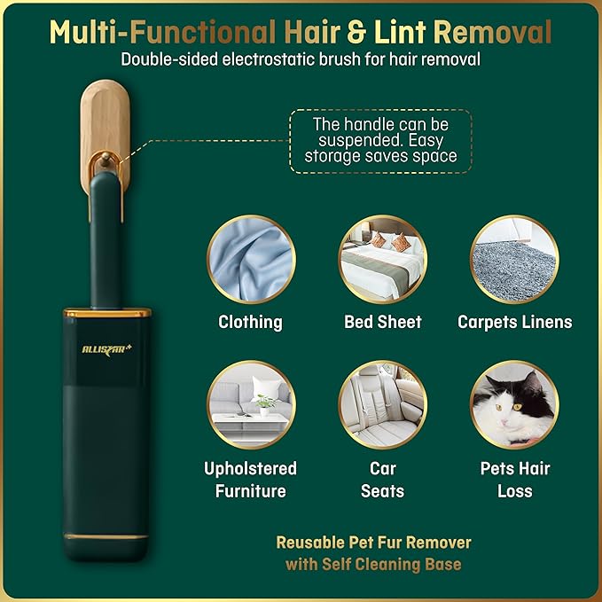 Pet Hair Remover, Lint Remover, Lint Brush for Clothes, Furniture, Carpets, Car Seats. Cat Hair Remover. Dog Hair Remover Laundry. Double-Sided. Reusable. Self-Cleaning Base. ALLISTAR (Forest Green)-Ruum Studio Home
