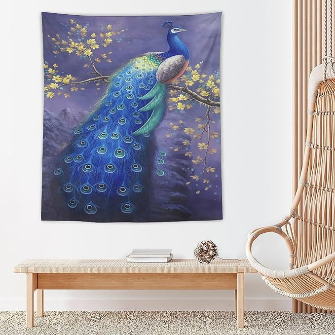 yowecso Peacock Tapestry Wall Hanging for Bedroom, Living Room - Purple Peacock Bird Tapestry - Aesthetic Wall Decor - 50"x60"-Ruum Studio Home