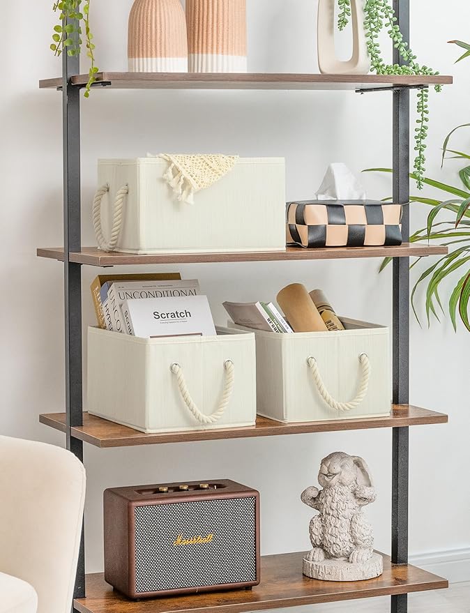 StorageWorks Storage Baskets for Shelves, Foldable Fabric Closet Storage Bins with Handles, Fabric Storage Bins Clothes Organizer, Beige, White & Ivory, 3-Pack, Small-Ruum Studio Home