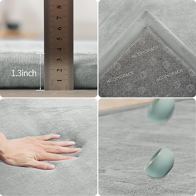 ACOMOPACK Baby Play Mat for Floor 1.3" Thick Memory Foam Play Mat 39"×59" Tummy Time Crawling with Non-Slip Bottom for Living Room,Nursery,Soft Velvet Playpen Mats for Kids,Infants（Light Grey）-Ruum Studio Home