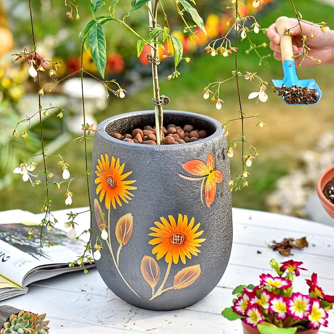 Sungmor 10.6 Inch Ceramic Succulent Plant Pot with Drainage Hole, Hand Painted Flower Pots for Plants, Unique Texture Decorative Planter for Indoor and Outdoor, Pottery Vase for Home Office Decor-Ruum Studio Home
