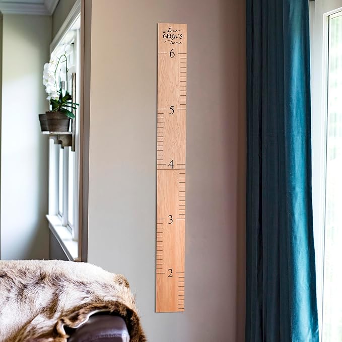 Wooden Growth Chart – Kids Height Chart, Wall Measurement for Kids, Height Chart for Wall, Growth Ruler for Children – Natural with Black Numerals - “Love Grows Here” (63" x 6.7")-Ruum Studio Home