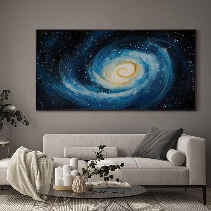 SIGNWIN 36"x72" Extra Large Framed Wall Art Spiral Galaxy Vivid Blue and Yellow Cosmic Space Illustration for Home Living Room Bedroom Decor (Frame Assembly Required)-Ruum Studio Home