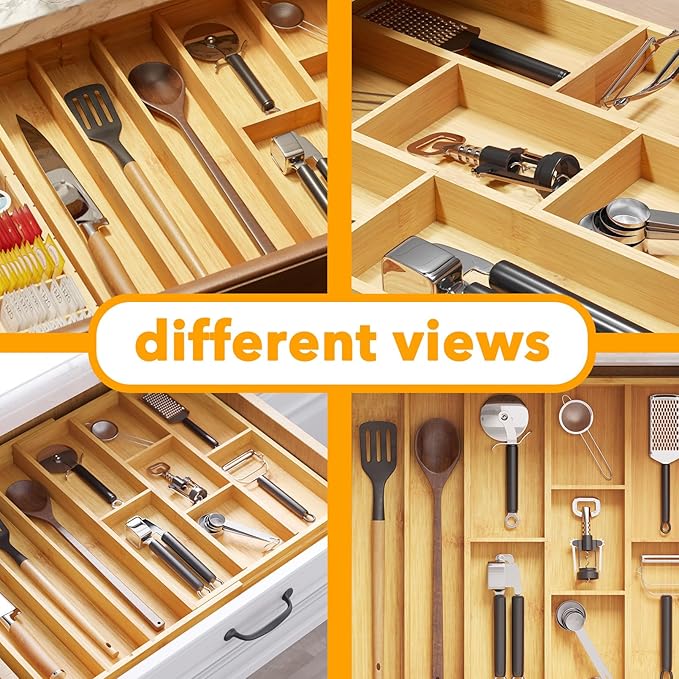 SpaceAid Bamboo Utensil Drawer Organizer with Labels, Kitchen Silverware Expandable Tray Holder Organizer for Flatware, Cutlery, Spoon and Knives Drawer Storage Organization (Natural)-Ruum Studio Home