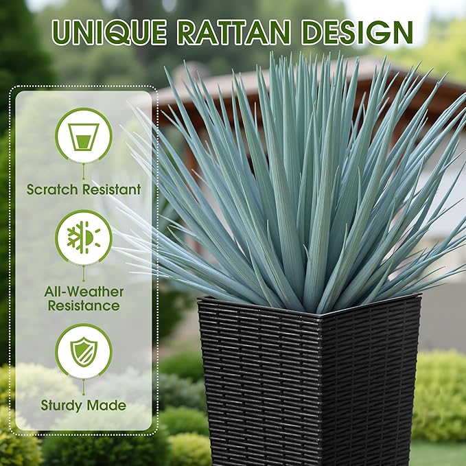 Devoko Resin Tall Planters for Outdoor Plants Set of 2, Large Taper Outdoor Planter Pots with 4 Drainage Holes, Flower Pots Modern Decor for Porch, Patio, Backyard, Home Garden (Black, 24")-Ruum Studio Home