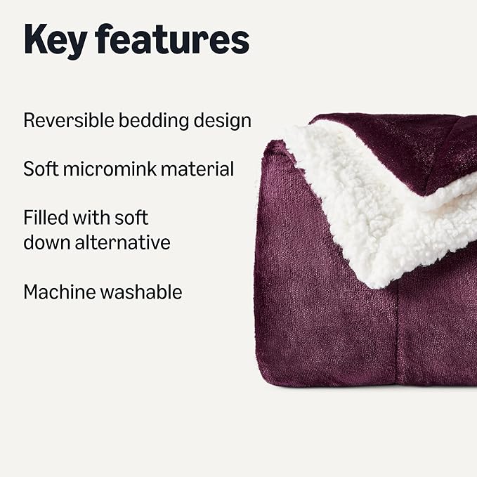 Amazon Basics Reversible Sherpa Throw Blanket, Plum, 50"x60"-Ruum Studio Home