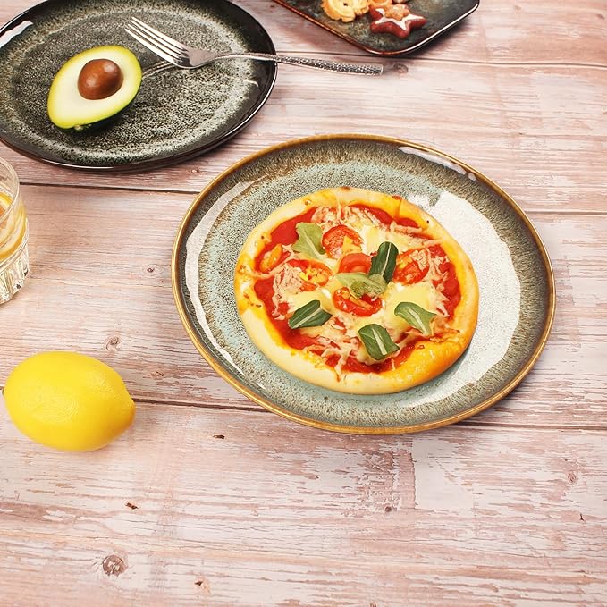Ceramic Dinner Plates Dish Set,Set of 4,for Lunch snacks -Microwave Oven & Dishwasher Safe,Scratch Resistant,Dinnerware Kitchen Porcelain Serving Dishes 10 Inch Round-Ruum Studio Home