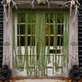 RunNico 2Pcs 85" x 60" Large Halloween Door Curtain Decoration, Green Gauze Doorway Curtain, Creepy Cloth Strip Drape for Halloween Horror Theme Party Haunted House Costume Decor-Ruum Studio Home