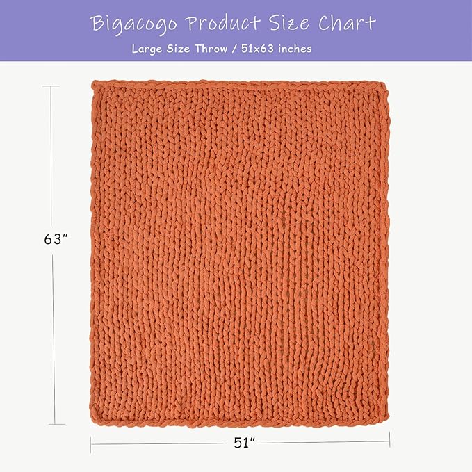 Bigacogo Chunky Knit Throw Blanket for Couch, 51x63 inches, 100% Hand Knitted with Thick Jumbo Chenille Yarn, Cozy Soft Large Rope Knot Cable Crochet Blankets for Sofa Bed Living Room, Terracotta-Ruum Studio Home