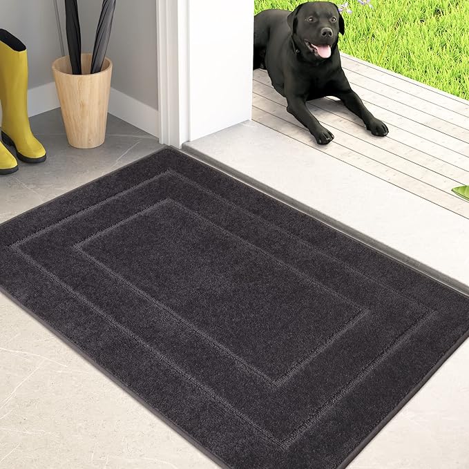 PURRUGS Dirt Trapping Door Mat 24" x 35.5", Non-Slip/Skid Machine Washable Entryway Rug, Dog Doormat, Super Absorbent Welcome Mat for Muddy Wet Shoes and Paws, Charcoal-Ruum Studio Home