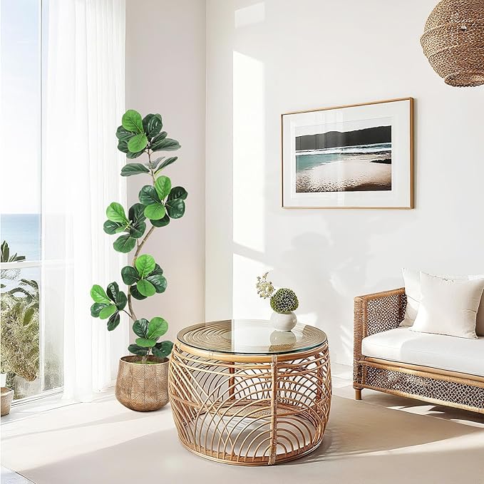 GarveeHome Fiddle Leaf Fig Artificial Tree with White Planter,6ft Faux Plants Indoor with Moss, Fake Rubber Tall Fake Floor Plant in Pot - Artificial Trees for Home Office Living Room Decor-Ruum Studio Home