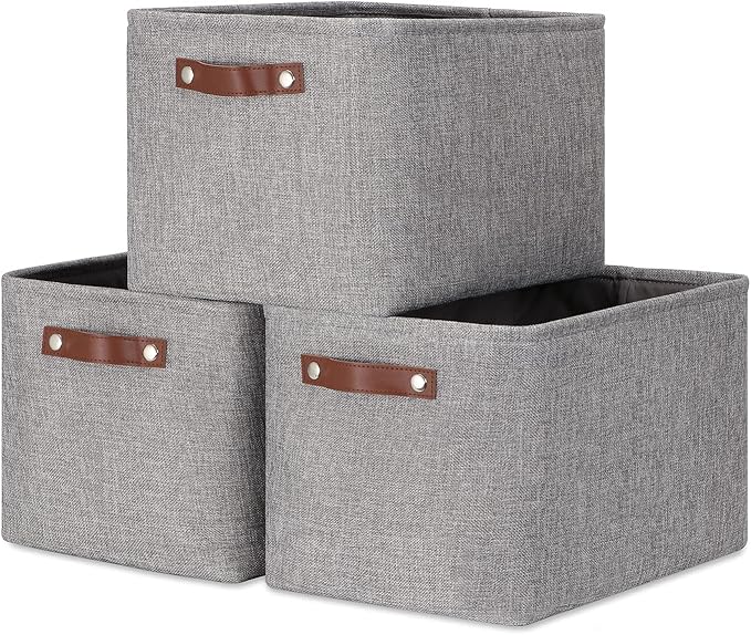DULLEMELO Medium Storage Baskets for Organizing, Rectangular Fabric Storage Bins Collapsible, Perfect for Shelves, Closets, Nursery, Home, Office, Empty Gift Baskets (3-Pack,Grey)-Ruum Studio Home