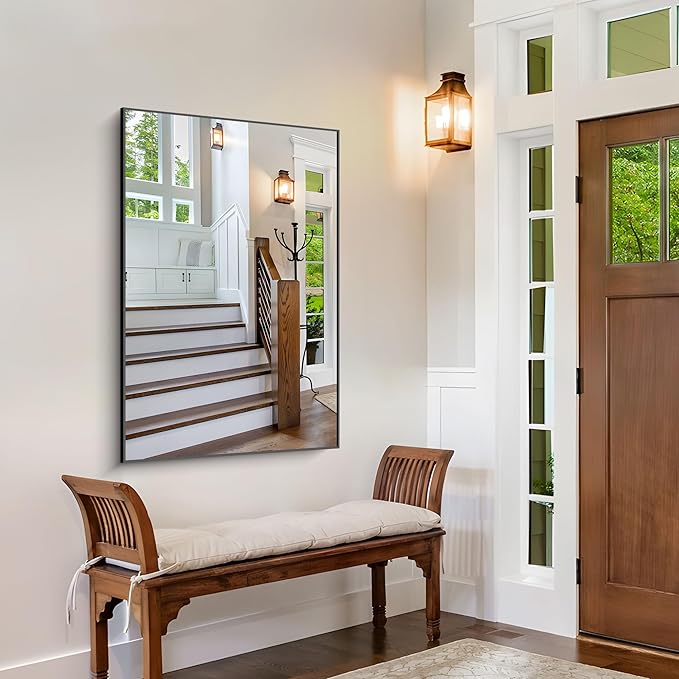 Black Bathroom Mirror for Wall, 30x48 Inch Rectangle Mirrors with Metal Frame, Modern Vanity Wall Mirror Decor for Bathroom Living Room, Entryway Hangs Horizontal or Vertical-Ruum Studio Home