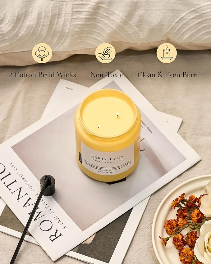M&SENSE Neroli Tea Scented Candle, 19.4oz 110 Hours Long Lasting Burn 2 Wick Non Toxic Natural Soy Wax Candle for Women, Slow Burning Home Fragrance Gifts for Stress Relief & Relaxing-Ruum Studio Home