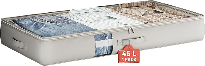 Under Bed Storage Containers with Window, Closet Organizers and Storage Bags, Foldable Underbed Storage Bags for Blankets, Clothing, Comforter, Linen Sheets, Wrapping Paper, 1 Pack, Grey-Ruum Studio Home