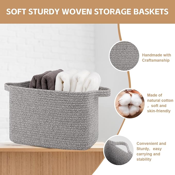 OIAHOMY Storage Basket, Woven Baskets for Storage, Cotton Rope Basket for toys,Towel Baskets for Bathroom - Pack of 3, Light Grey-Ruum Studio Home