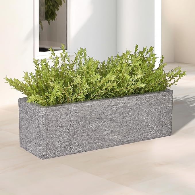 24 Inch Rectangular Concrete Planter,Durable All-Weather Use with Drainage Holes,Large Rectangular Planter for Outdoor Indoor Plants-Ruum Studio Home