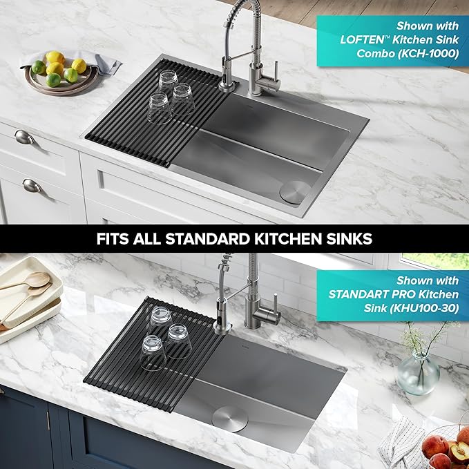 Kraus 20.5 in. Over Sink Roll Up Dish Drying Rack in Jet Black-Ruum Studio Home