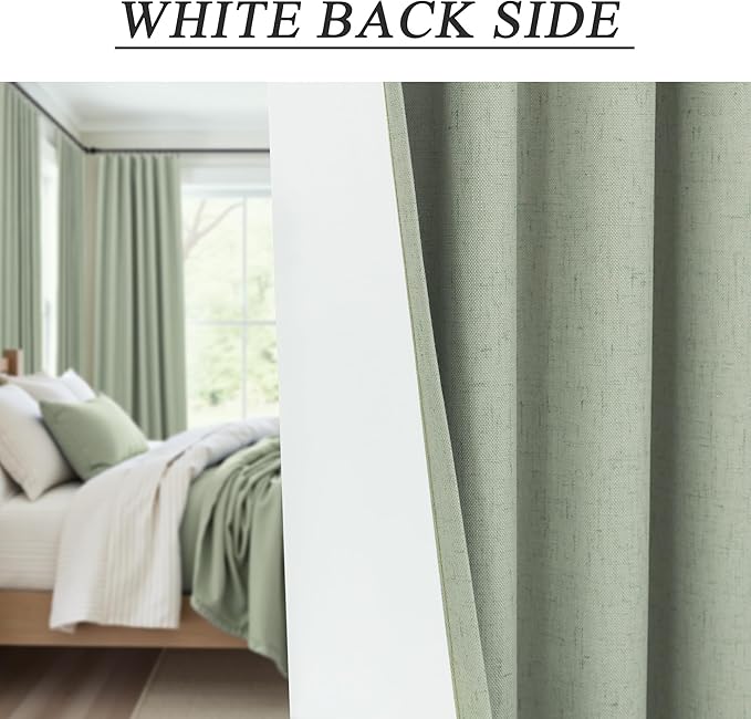 Green Country Kitchen Curtains 45 Inch Length Short Small Basement Window Blackout Cooling Curtains for Summer Heat Linen Cafe Bathroom Classroom Dorm RV Camper Sage Green Drapes with White Backing-Ruum Studio Home