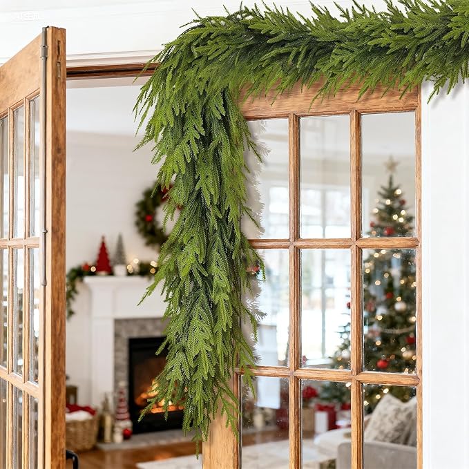 Artificial Norfolk Pine Garland - Faux Christmas Garland Fake Green Garland for Fireplace,Table, Stairs, Mantle, Window,Indoor Outdoor,Home,Holiday Decor (2 PCS,5 FT)-Ruum Studio Home