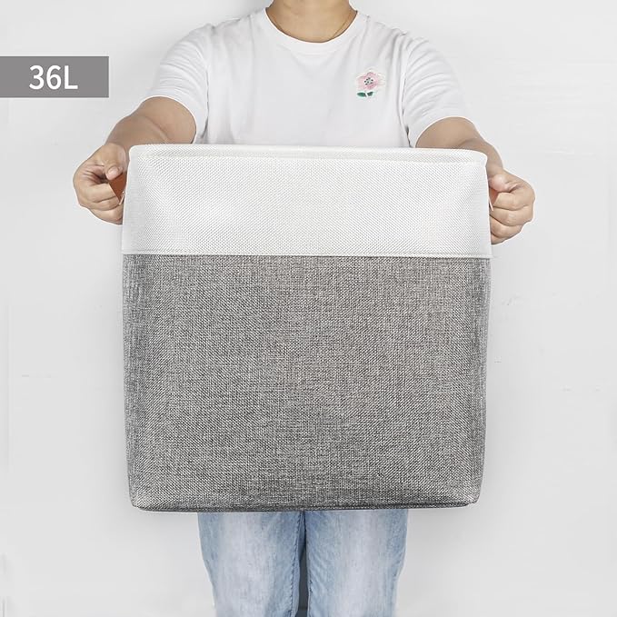 13x13 Cube Storage Bins, Collapsible Fabric Storage Box, 4 Pack Closet Baskets with Handles for Organizing, Shelf, Toys, Clothes, Home, Office, Nursery (Grey&White)-Ruum Studio Home