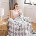 EMME Checkered Cotton Queen Size Bed Blanket, 80"x90", Lightweight Breathable Cooling All Season Gauze, Light Grey-Ruum Studio Home