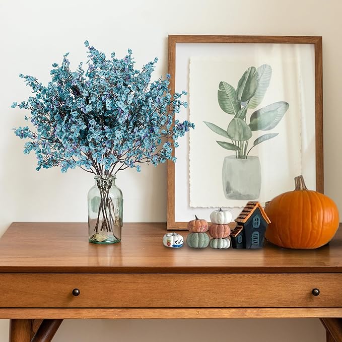 Sggvecsy 15 Pcs Babys Breath Artificial Flowers Gypsophila Bouquets Bulk Real Touch Fake Silk Flowers for Home DIY Floral Arrangement Table Centerpiece Fall Thanksgiving Autumn Decoration (Fall Blue)-Ruum Studio Home