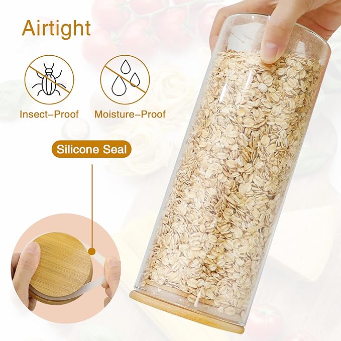 Glass Jars with Bamboo Lids, 58 oz 3 Pcs Kitchen Glass Containers with Bamboo Lids, Airtight Glass Pantry Storage Containers with Lids for Rice, Flour, Nuts, Cookie, Pasta, Oatmeal, Bean-Ruum Studio Home