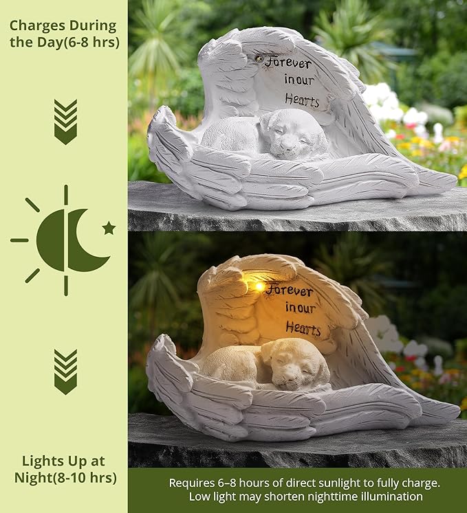 Pet Dog Solar Garden Memorial Statue – Outdoor Resin Angel Puppy with Solar Light, Guardian Angel Dog Memorial Gift for Patio, Lawn, Yard, or Garden Decor-Ruum Studio Home