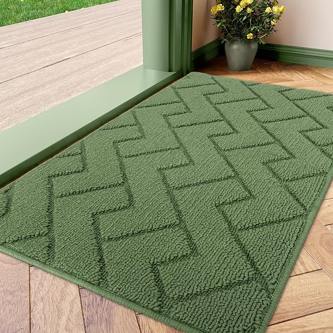 hicorfe Indoor Doormat,Front Back Door Mat TPR Backing Non Slip Mats 20"x31.5" Absorbent Resist Dirt Entrance Doormat Inside Floor for Entryway Washable Low-Profile(Green)-Ruum Studio Home