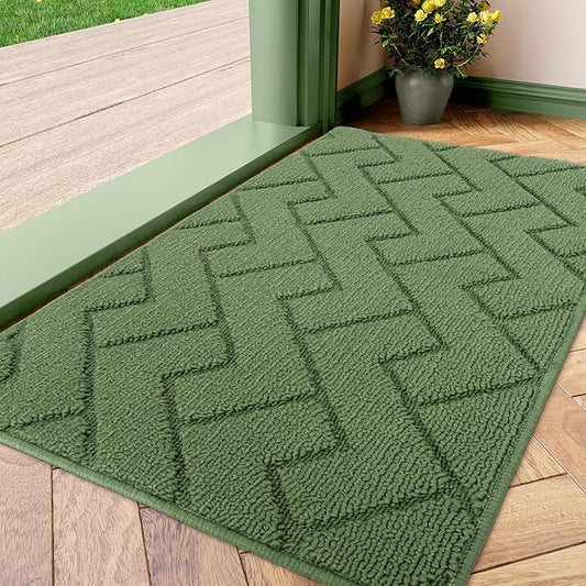 hicorfe Indoor Doormat,Front Back Door Mat TPR Backing Non Slip Mats 20"x31.5" Absorbent Resist Dirt Entrance Doormat Inside Floor for Entryway Washable Low-Profile(Green)-Ruum Studio Home