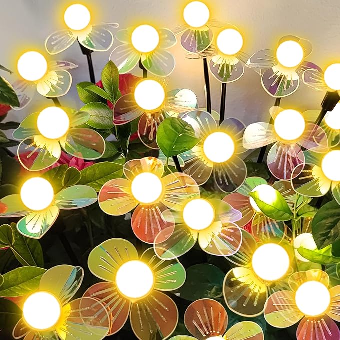Solar Garden Lights Outdoor, New Upgraded 4-Pack Firefly Solar Lights with Iridescent Petals & Warm White Glow - Waterproof Wind-Swaying Decor for Yard, Patio-Ruum Studio Home