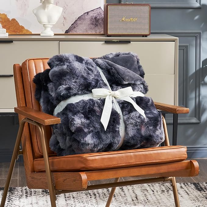 Cozy Bliss Faux Fur Throw Blanket for Couch, Fuzzy Soft Plush Thick Bubble Blanket for Sofa Bedroom Living Room,50 * 60 Inches Tie Dye Black-Ruum Studio Home
