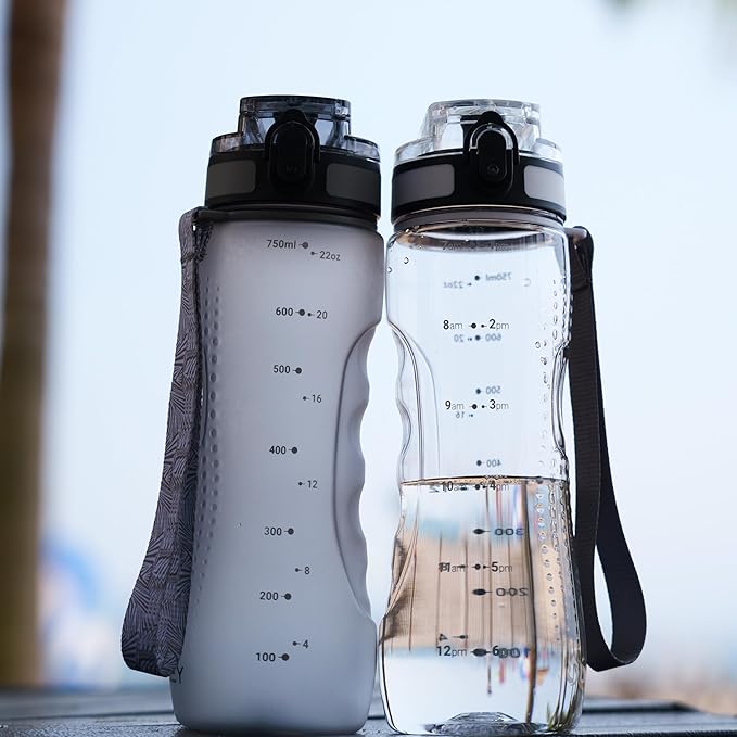 OLDLEY 25 oz Water Bottle, Motivational Water Bottle with Time Marker, Sports Water Bottle With Strap, Leakproof & BPA Free Large Water Bottles for School, Gym, Travel, Outdoor, Tritan,Transparent-Ruum Studio Home