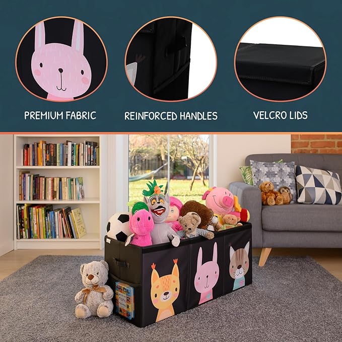 Extra Large Toy Storage Organizer with Lid - Sturdy, Collapsible Toy Chest Storage Box with Cute Design - Toys Bin with Dividers for Kids, Boys, Girls, Nursery, Bedroom, Play room 37"x16"x14"-Ruum Studio Home