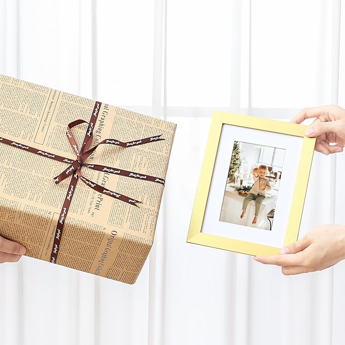 Vittanly 6x8 Picture Frames Set of 9, Shatter Resistant Plexiglass, Display 4x6 Pictures with Mat or 6x8 without Mat, Photo Frames for Wall or Tabletop, Engineered Wood, Gold-Ruum Studio Home