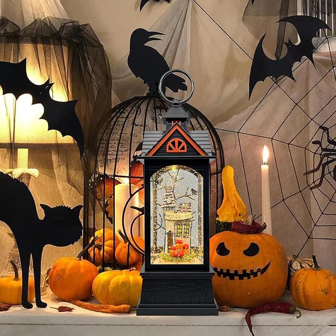 Halloween Snow Globe Lantern with 6 Hour Timer,Halloween Decorations Indoor for Home,Halloween Decor,USB or Battery Powered for Halloween Lanterns,Halloween Spooky Town-Ruum Studio Home