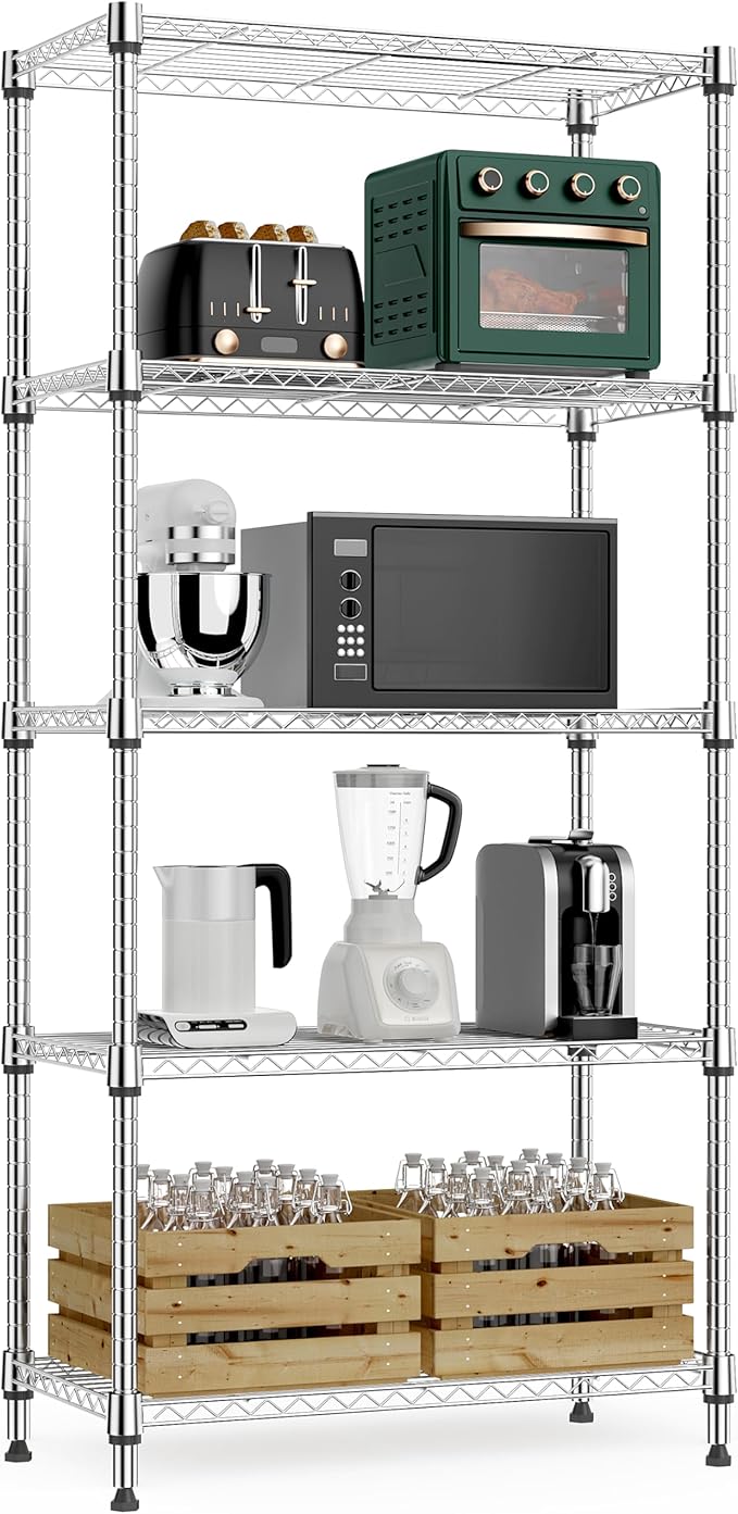 1250 lbs 5 Tier Shelf Metal Storage Shelves Wire Rack Closet Organizers for Garage Kitchen Bathroom Laundry Black 11.8" D x 23.6" W x 59.5" H-Ruum Studio Home