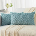 decorUhome Fall Throw Pillow Covers 12x20 Inch Set of 2, Soft Plush Decorative Faux Fur Aqua Solid Couch Pillow Covers, Accent Farmhouse Neutral Lumbar Euro Pillow Cases for Sofa Bed Living Room-Ruum Studio Home