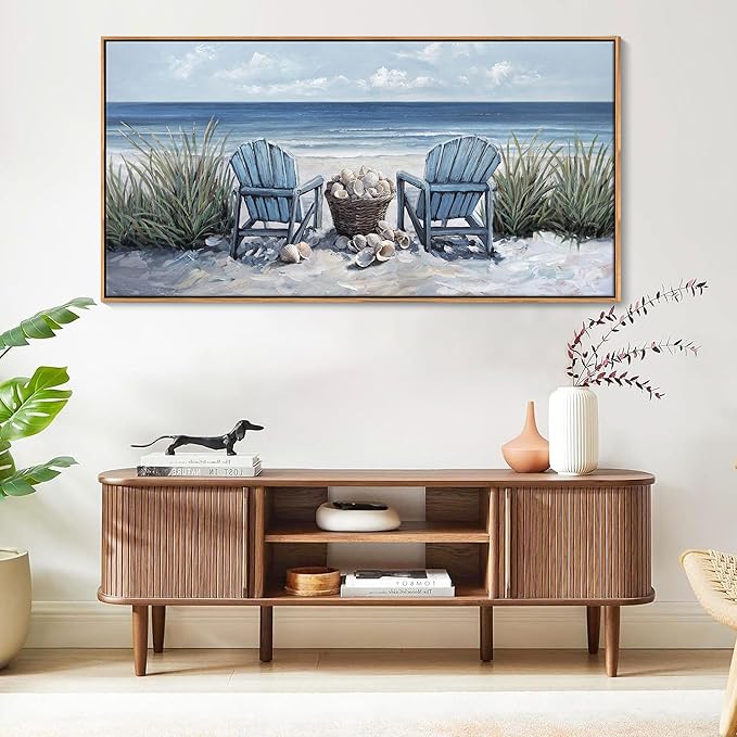 HGUAOA Coastal Wall Art - Large Landscape Wall Pictures for Living Room, Bedroom Pictures, Ocean Beach Artwork, Blue Above Bed Wall Decor Coastal Landscape Wall Art,Framed Beach Pinting-Ruum Studio Home