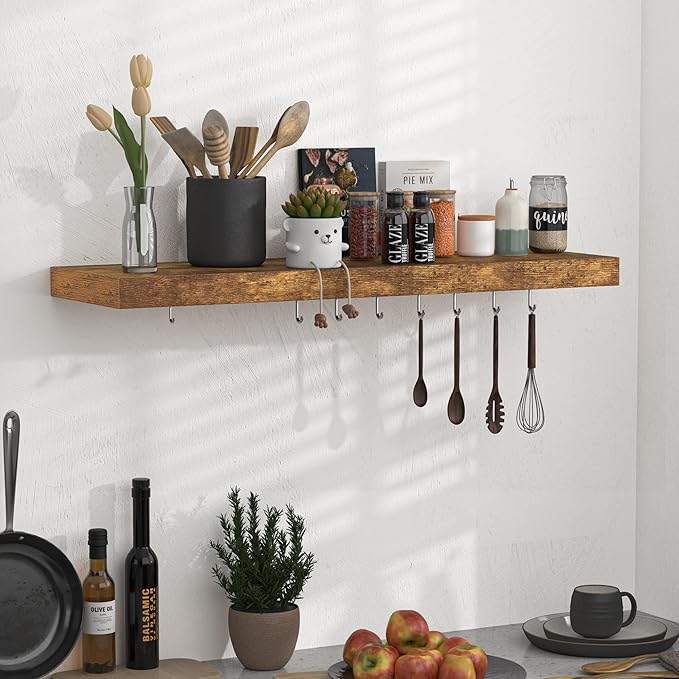 Floating Shelves - 10.3 Inch Deep Wall Shelf for Decor & Storage - Wall Mounted Display Shelving with Invisible Heavy-Duty Metal Bracket - 36" W x 10.3" D x 1.8" H - Set of 1 - Rustic Brown-Ruum Studio Home