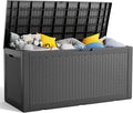 100 Gallon Resin Deck Box, Lockable Patio Outdoor Storage Box for Furniture, Garden Tools and Tools Storage, Waterproof Outside Storage Boxes - Black-Ruum Studio Home