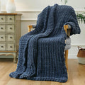 Esterra Chunky Knit Throw Blanket Newly Upgraded Heavy Tighter Version, Handmade Chenille Throw Super Soft, Thick Yarn Cable Knit Crochet Throw Blanket for Couch Bed Sofa, 50"x60", Navy Blue-Ruum Studio Home