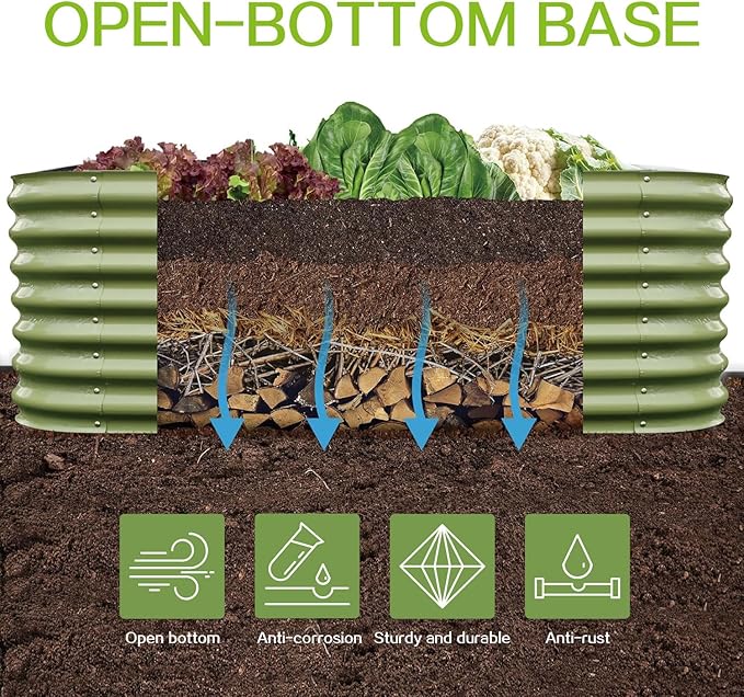 Gardmax Galvanized Raised Garden Bed, Lightweight Planter Boxes Outdoor with Easy Assembly, Large Garden Bed for Vegetables, Fruits, Flower Light Green 8x2x1.8FT-Ruum Studio Home