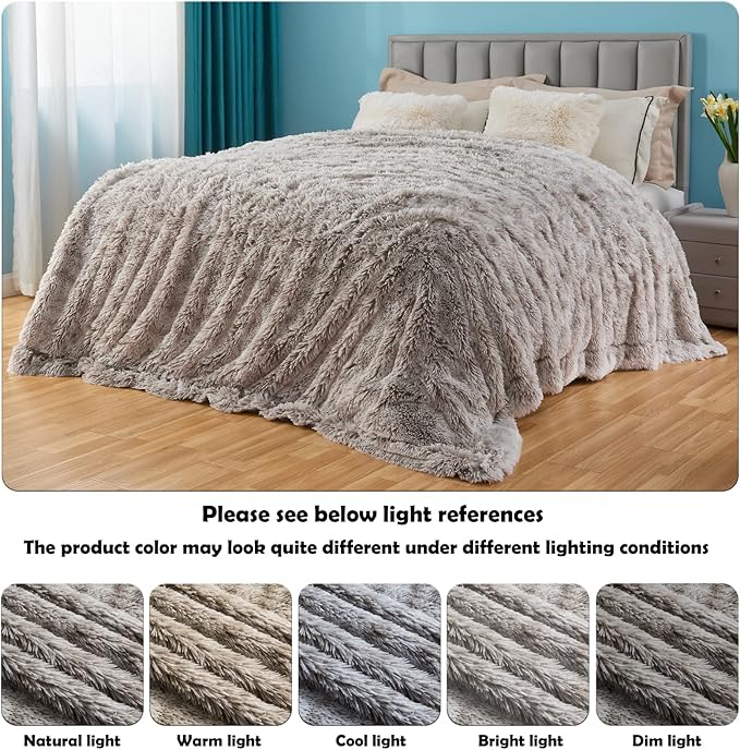 GONAAP Fuzzy Faux Fur Throw Blanket Frosty Grey Super Soft Cozy Plush Fuzzy Shaggy Blanket for Couch Sofa Bed (Frosty Grey, Throw(50"x60"))-Ruum Studio Home