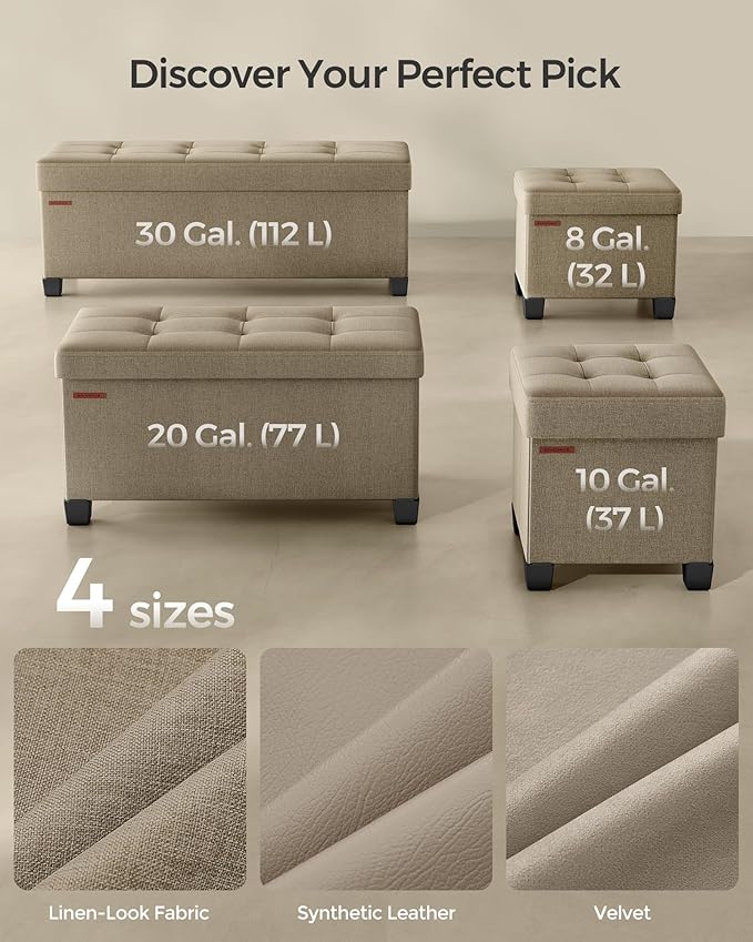 SONGMICS Storage Ottoman Bench, Foldable Foot Rest with Legs, 15 x 43 x 15.7 Inches, End of Bed Bench, Storage Chest, Load up to 660 lb, for Living Room, Bedroom, Entryway, Camel Brown ULSF018K01-Ruum Studio Home