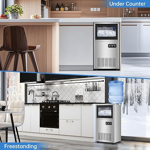 Ice Machine Commercial Ice Maker Machine, 150 Lbs /24H, 30 lbs Bin, Under Counter Built-in or Freestanding, Stainless Steel Household Use, Restaurant Bar Kitchen Cafe-Ruum Studio Home
