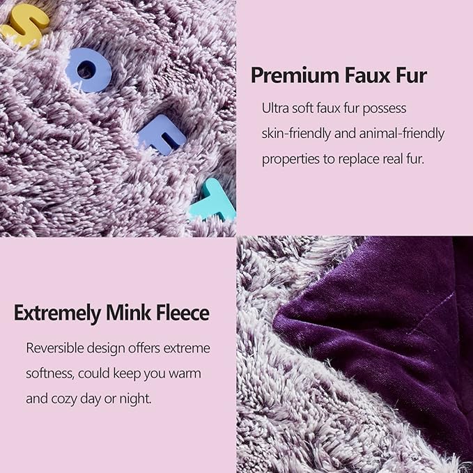 GONAAP Fuzzy Faux Fur Throw Blanket Queen Size Frosty Purple Super Soft Cozy Plush Fuzzy Shaggy Blanket for Couch Sofa Bed (Frosty Purple, Queen(90"x90"))-Ruum Studio Home