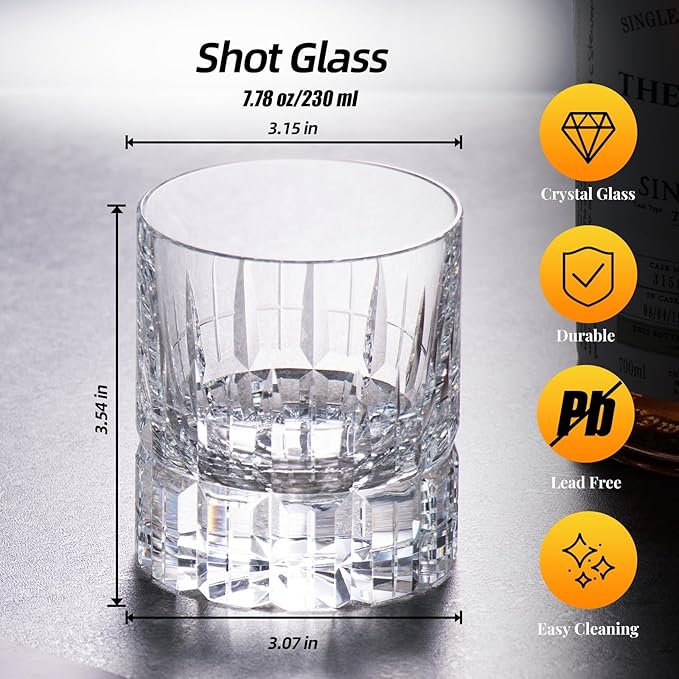 KAMMAK Crystal Whiskey Glasses Set of 2, Luxury 7.78oz Old Fashioned Glasses Stemless, Hand Blown Cocktail Glasses, Handcrafted Engraved Scotch Cup for Women, Men Gift for Bourbon Barware-Ruum Studio Home