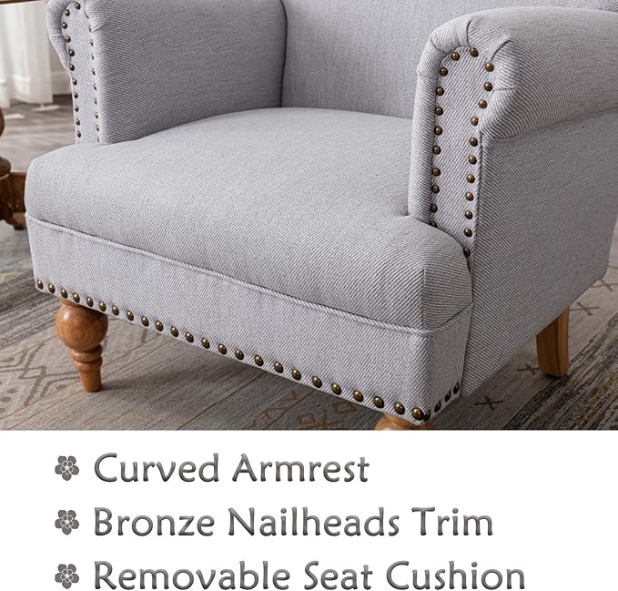chairus Linen Accent Chair for Living Room Upholstered Mid Century Modern Single Sofa Chair with Solid Wood Legs Comfy Reading Chair Armchair for Bedroom/Office Room/Recption/Lounge, Grey-Ruum Studio Home